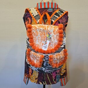 Backpack Qulited Embroidered Orange, Black and White Richly Patterned Backpack